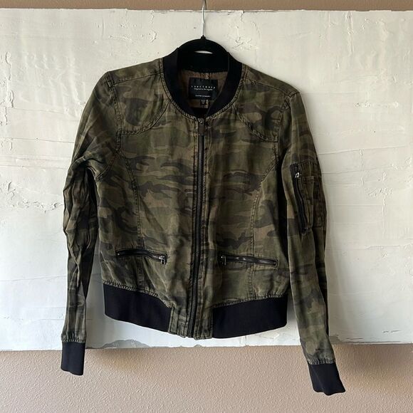 Sanctuary Brand Green Camo Lightweight Bomber Jacket Size S/M - Picture 1 of 5